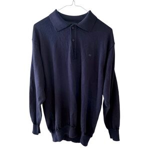 Monte Carlo Wool Long Sleeve Polo Sweater Men 44 XXL Navy Blue Shrink Resistant